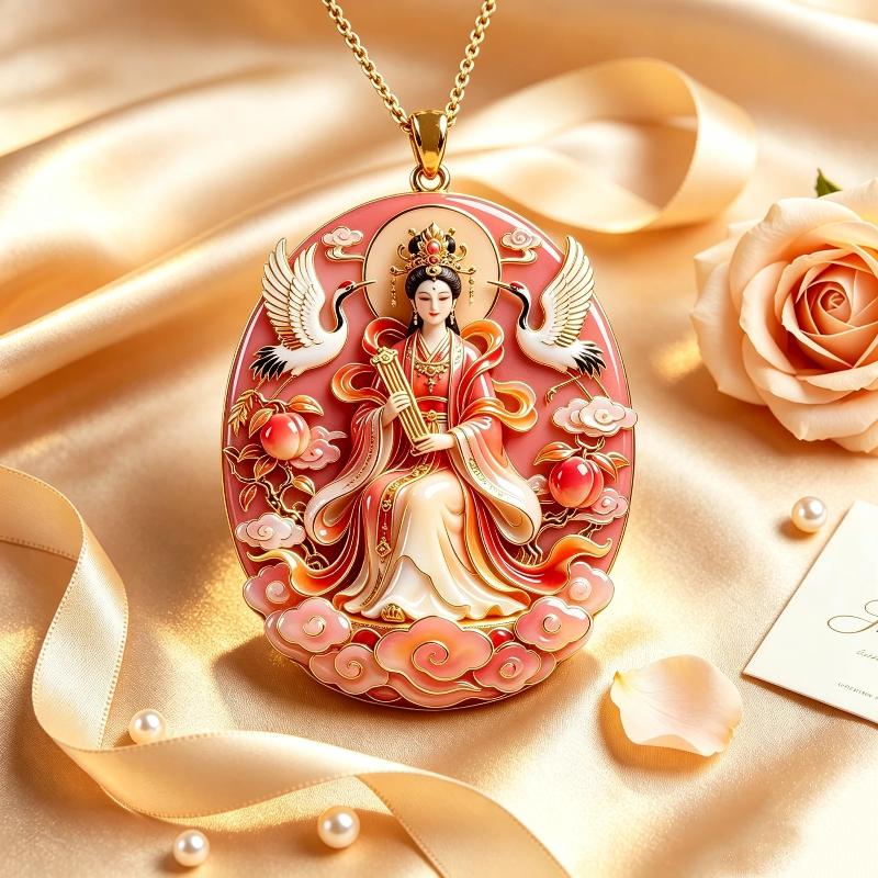 1 Pendentif Collier Déesse Émail Métal Grue Motif Pêche Talisman Chanceux Bijoux Pour Femmes Quotidien Fête