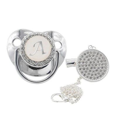 Buchstaben Baby Schnuller Silber Buchstabe Silikon Schnuller mit Strass Schnullerclip Säugling Schnuller Babys Geschenk
