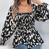 Women Long Sleeve Leopard Print Chiffon Blouse Streetwear Top Square Neck Tee Ladies T Shirt