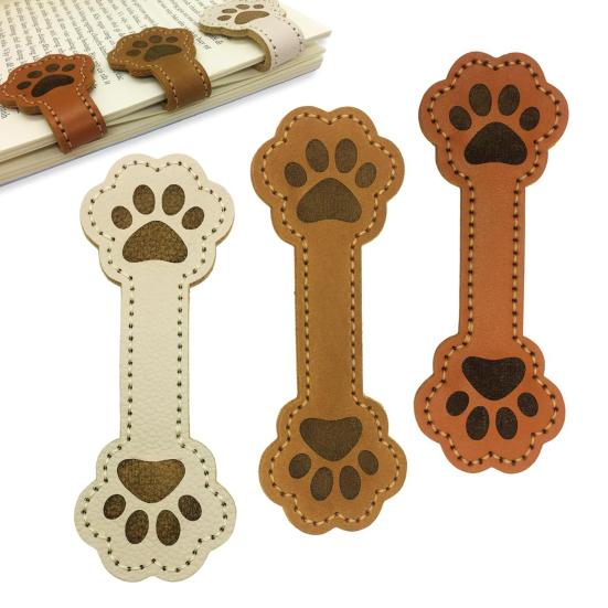 3 Pcs Magnetic Faux Leather Bookmark Cute Cat Face/Paw Shape Strong Magnet Page Clips Reading Accessory for Book Lovers Teachers Students Reader