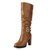 Fashion 2025 Women Boots Autumn and Winter New High Heels Knight Boots Fashion Retro Belt Buckle Knee High Boots Female Plus Size 43