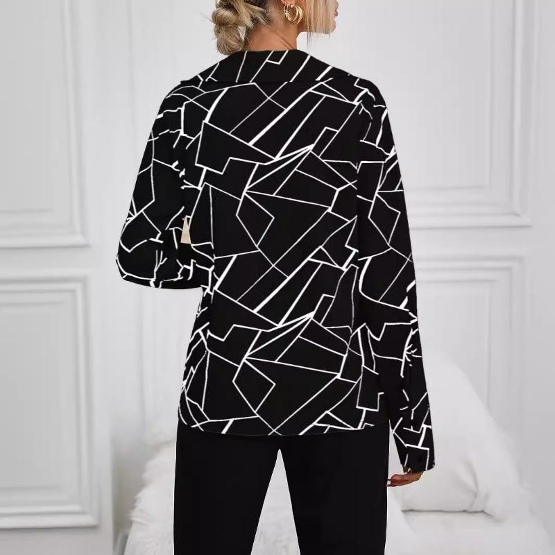 Women S Loose Fit V Neck Long Sleeve Printed Shirt