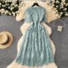 Retro Elegant Heavy Industry Hollow Hook Water Soluble Lace Dress Women's French Waist Skinny Short Sleeve Dress Long Dress