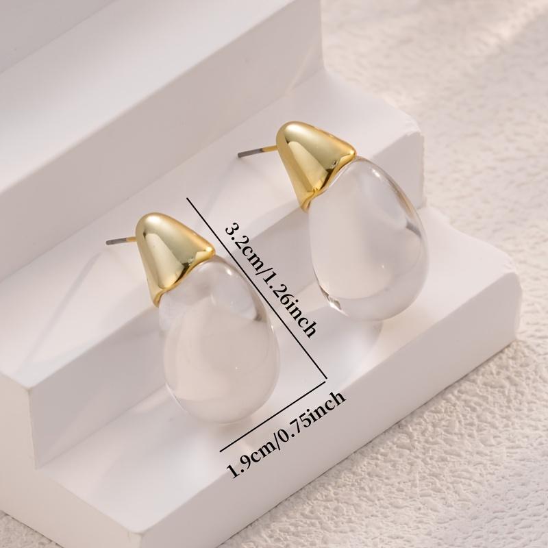 1 Pair Elegant Transparent Teardrop Earrings - Minimalist Chic Dangle Drops, KC Golden Plated for Women, Everyday & Party Jewelry
