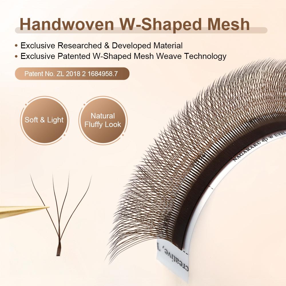 NAGARAKU Castanho Castanho Escuro 3D/4D/5D Forma W Ventiladores Pré-feitos Ondulados à Mão Extensões de Pestanas Pestanas Completas Naturais Suaves Leves Fosco Densos