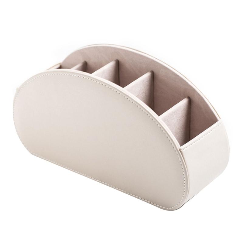 

All-in-One Leathers TV Remote Control Holder with 5 Compartments Desktop Storage Box Organizer Tray for Makeup Brush Pen бежевый
