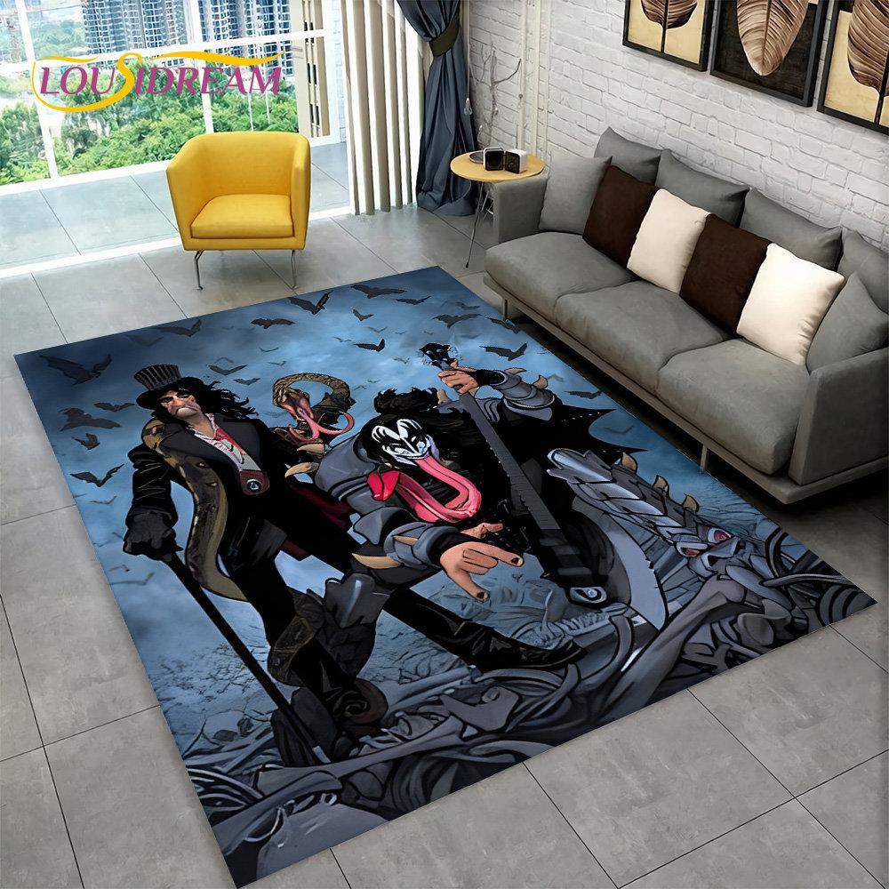 KISS Rock Band Retor Teppich, Teppich für Zuhause, Wohnzimmer, Schlafzimmer, Sofa, Fußmatte, Dekor, Küche, rutschfeste Bodenmatte Alfombra