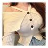 Kn Women's Korean Fashion Tops Knit Long Sleeve Halter Neck Off Shoulder Cropped Slim Tight Stretchy Rib Thick Sexy Feminine Casual Autumn Winter