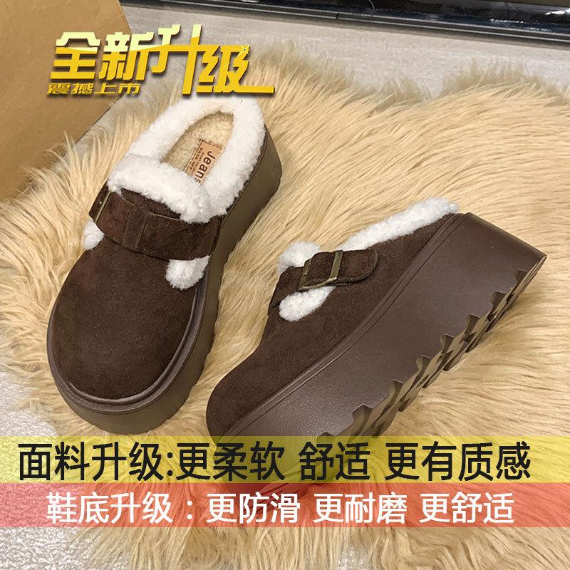

Retro velvet thick-soled cotton slippers for women s outer wear 2025 new autumn and winter lazy people with one pedal to increase the height of Birk 40