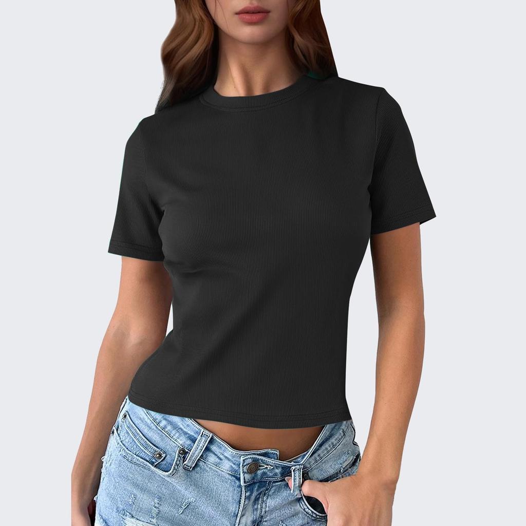 Magliette da Donna Manica Corta Girocollo Top Primaverili Casual Larghe Basic