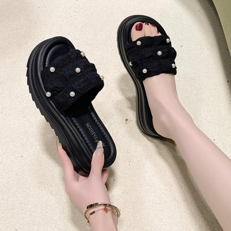 Fashion House Slippers Platform Shoes Woman 2025 Pantofle Luxury Slides Increased Internal On A Wedge Heeled Mules New Designer Flat