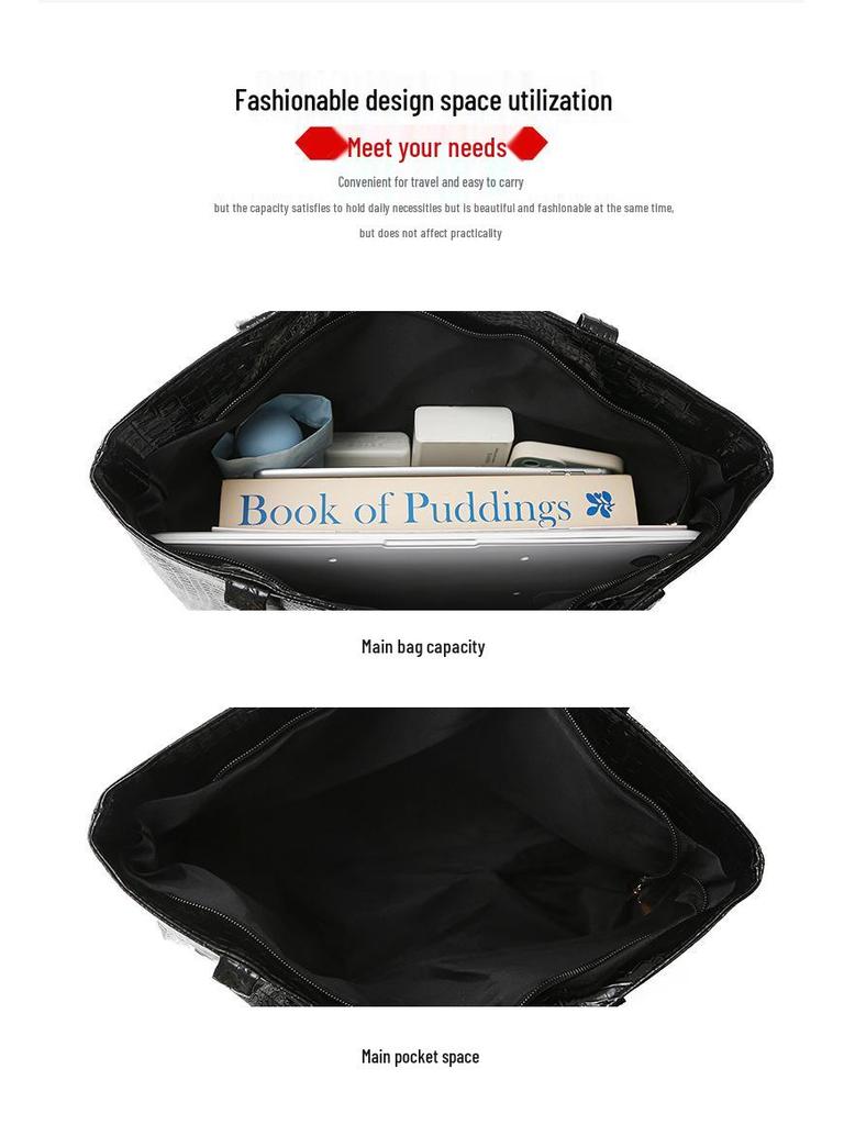 2025 Crocodile-Pattern PU Leather Shoulder Tote Bag - Large Capacity, Women's Fashion Retro Handbag