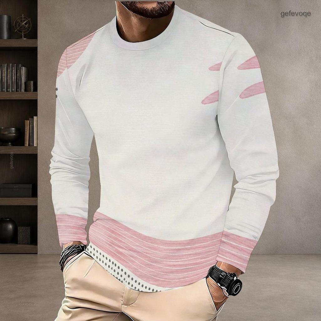 Men s Plus Size Round Neck Long Sleeve Printed T Shirt White Green Pullover Straight Hem