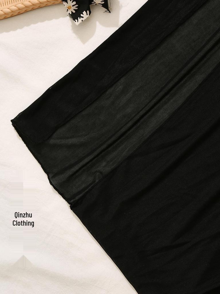 2024 Beach Vacation Mesh Swimsuit Long Cover-Up Dress - Sexy Round Neck Transparent Bikini Cover-Up