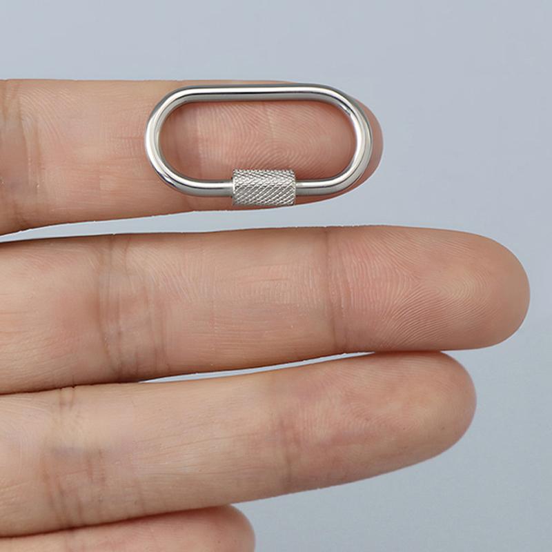 304 Stainless Steel Oval Screw Locking Carabiner Key Ring Keychain Mini Water Bottle Backpack Buckle Lightweight Hanging Buckle