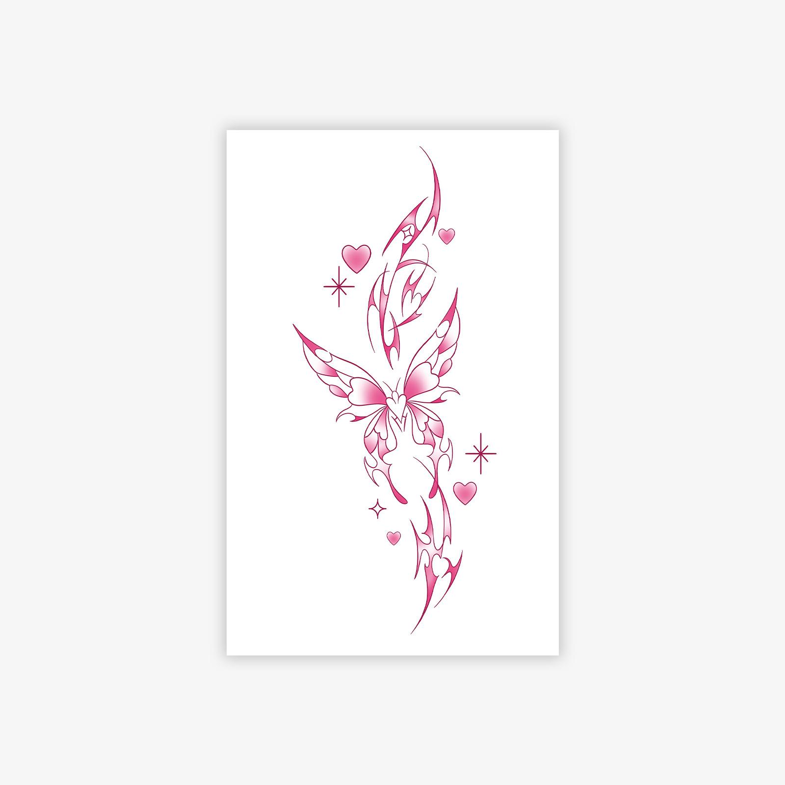 Premium Sense Y2K Wind Sweet Cool Babes Personality Pink Love Butterfly Thorns Tattoo Sticker 12*19