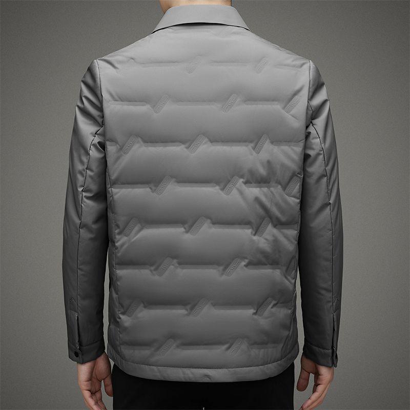 Men's Short Warm White Duck Down Winter Jacket with Turn-Down Collar – Waterproof Dad Coat