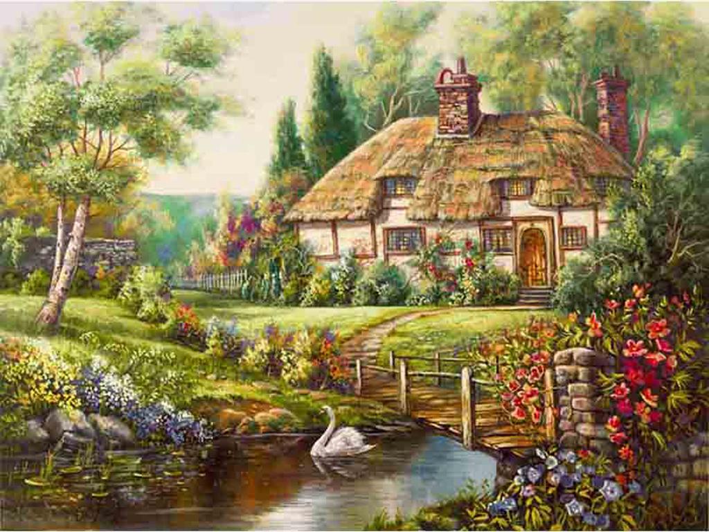 Diy Diamond Embroidery 5D Landscape Forest Hut Cross Stitch Riverside Path Round Diamond Painting Mosaic New Year Gift
