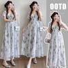 2026 Summer Floral Print Waist-Cinched Long Maternity Dress