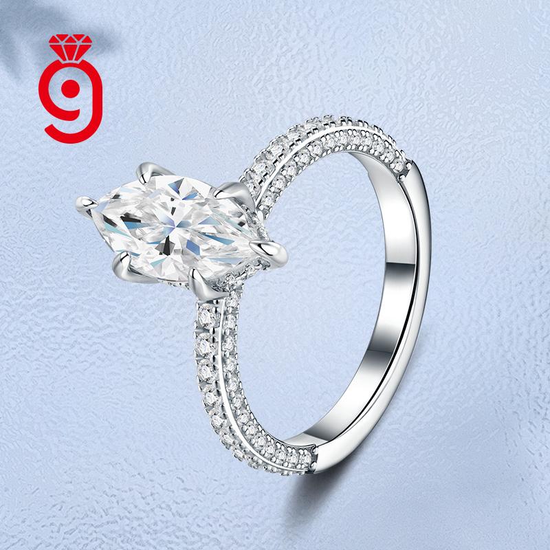 Elegant Elongated Marquise Solitaire S925 Silver VVS Moissanite Half Pave Polished for Daily&party GRA Certified Moissanite Ring