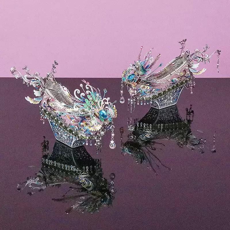 Pink Silver Phoenix Crown 3D Metal Puzzle Fan Toy - DIY Wedding Gift Model