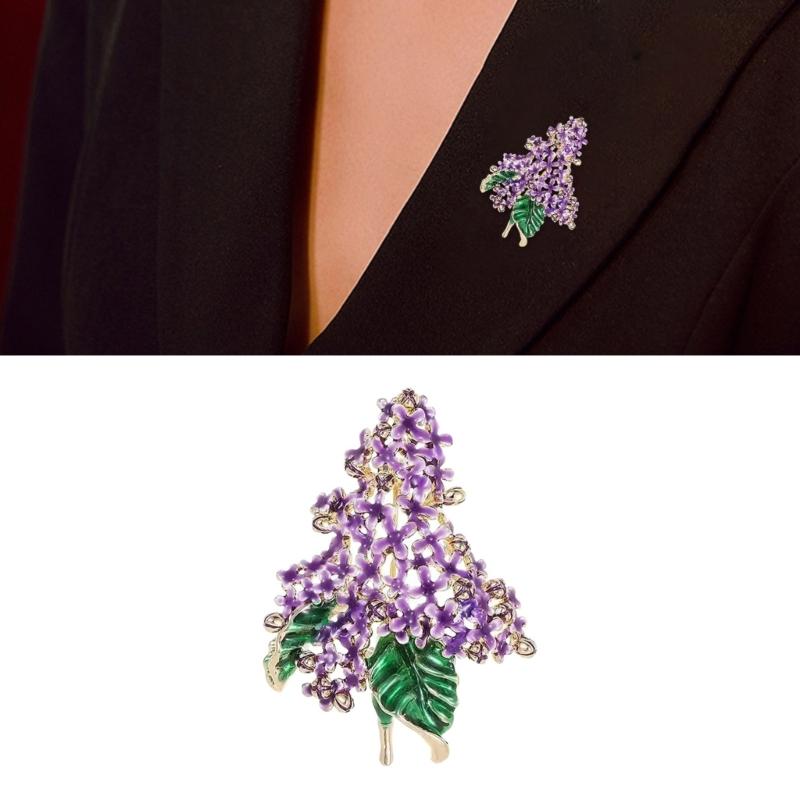 Portable Enameled Purple Lilacs Pin for Formal Event Sturdy Metal Ornament With Intricate Detailing