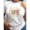 European Size "But First, Coffee" T-Shirt - Leopard Print 'O' & Bold Coffee Lettering, Casual Round Neck Short Sleeve Top Suitable for Daily Wear
