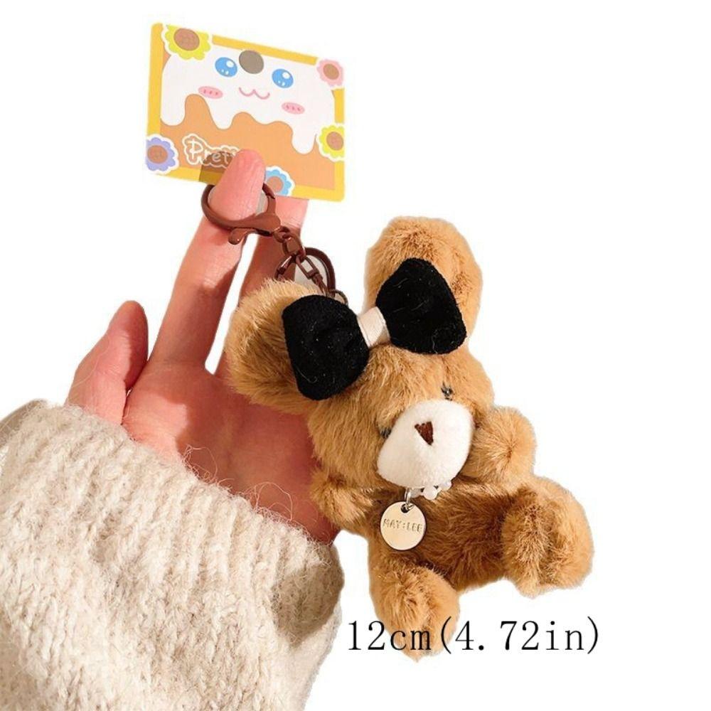 Cartoon Pilot Bear Keychain Hanging Rope Stuffed Animal Pendant Lovely Plush Bear Key Ring  Women