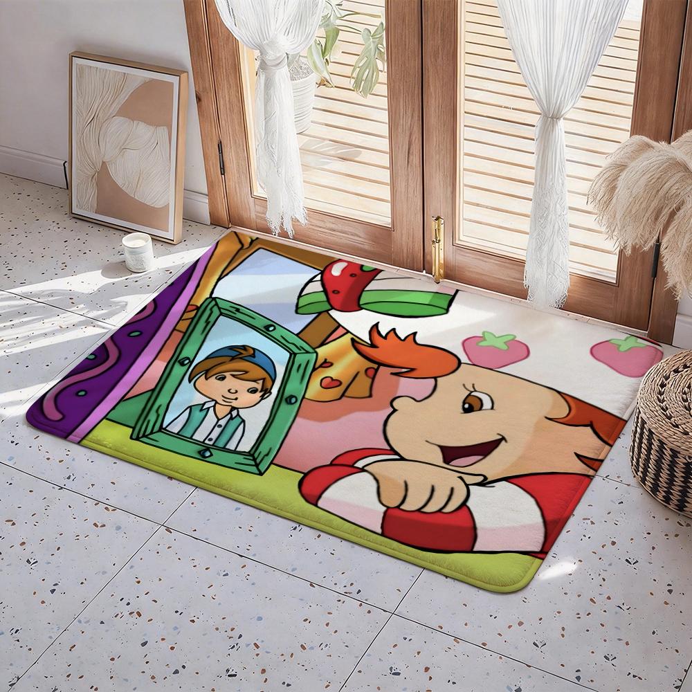 Cartoon S Strawberry Shortcake Floor Mat Eco  Flannel Doormat Non Slip Odorless Indoor Floor Rug Soft Short Plush Home Mat