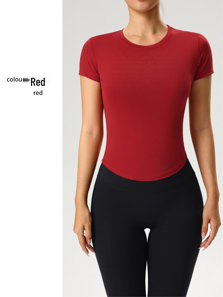 Women's Slim Fit Quick-Dry Yoga T-Shirt - Round Neck, Short Sleeve, High Stretch