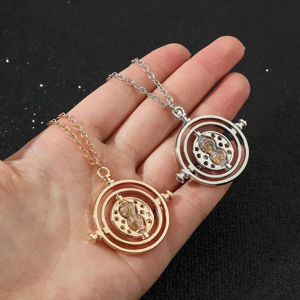 1-10Pcs Harried Time Necklace Timer Hourglass 360 Rotatable Potters Cosplay Props Astronomical Time Converter Magic School Gift