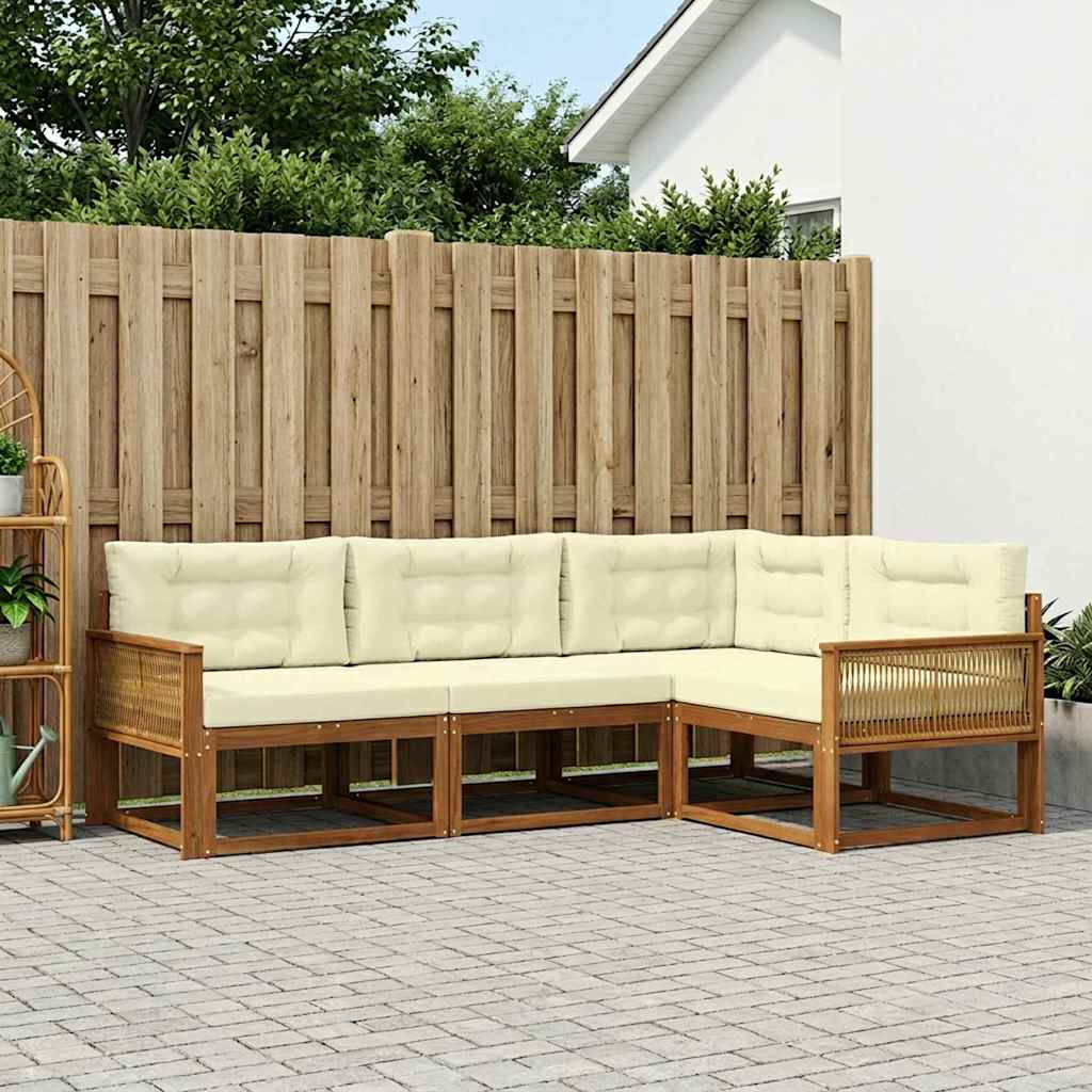 Outdoor Sofa Set with Cushions 4 Pcs Natural and Cream
