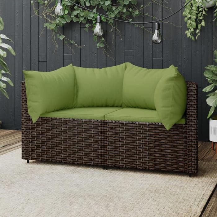 VidaXL Garden Corner Sofas and Cushions 2pcs Brown Wicker, Sofa, Garden Sofa, Sectional Corner Sofa, 319838