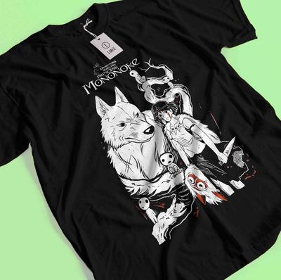 Prinzessin Mononoke T-Shirt Hayao Miyazaki Studio Ghibli Geschenk Schwarzes Shirt Alle Größen