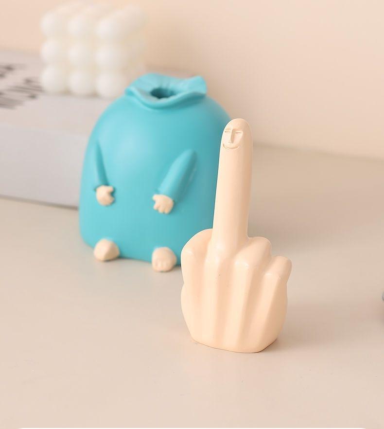 Smiling Blue Middle Finger Figurine - Small, Funny Desktop Toy for Friends, Birthday or Minimalist Decor