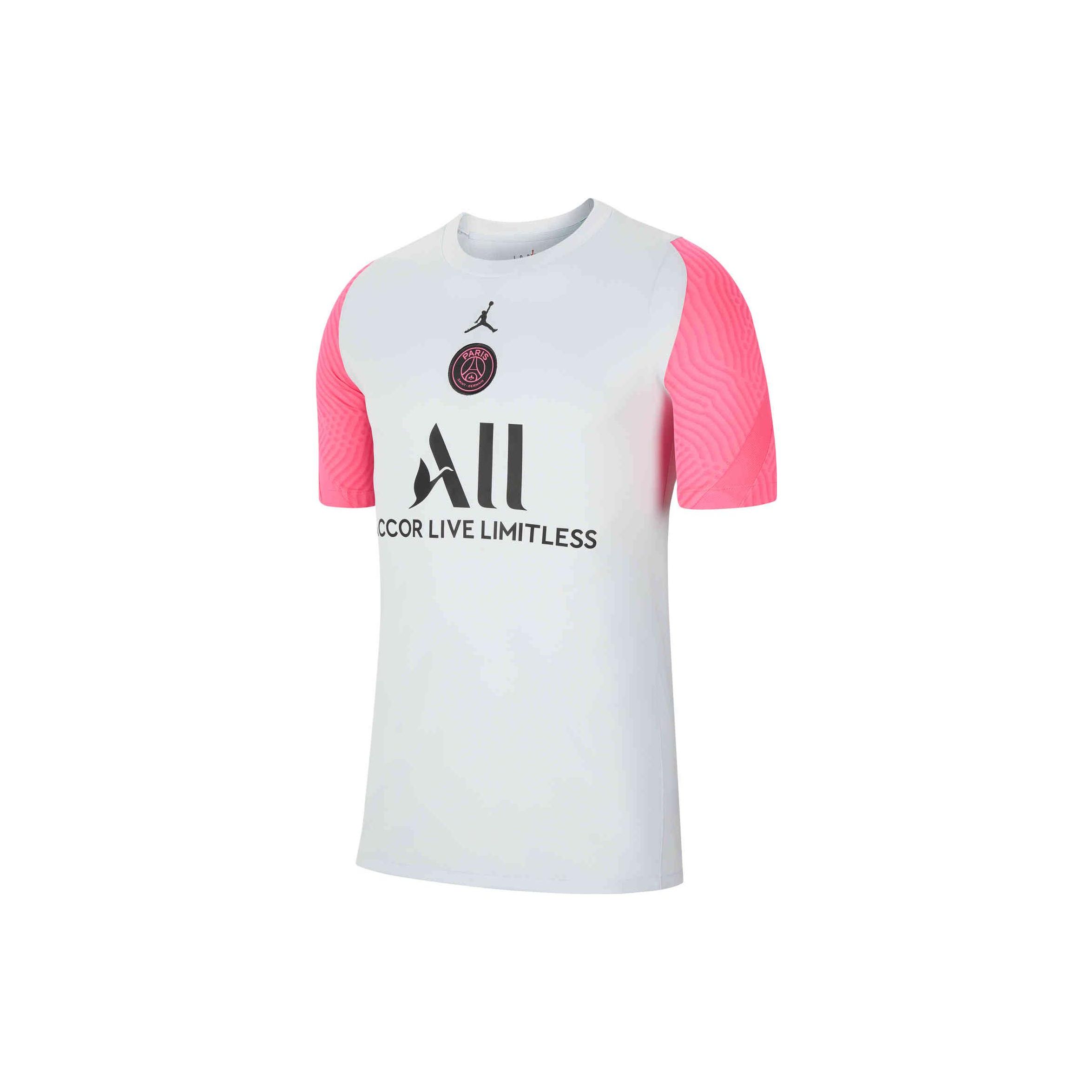 

Nike X PSG AJ Color Block Letter Print T-Shirt Unisex Tops Pink White CW1612-043 L