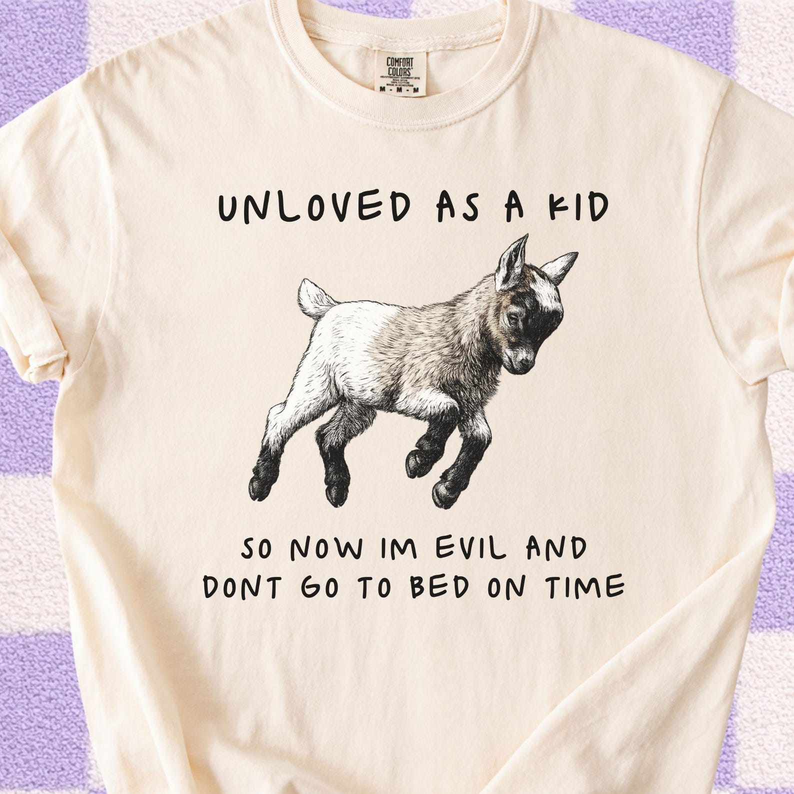 Unloved As a Kid Shirt | Funny Trauma Humor Goat, Sleep Deprived Meme, Feral Adult Humor XL