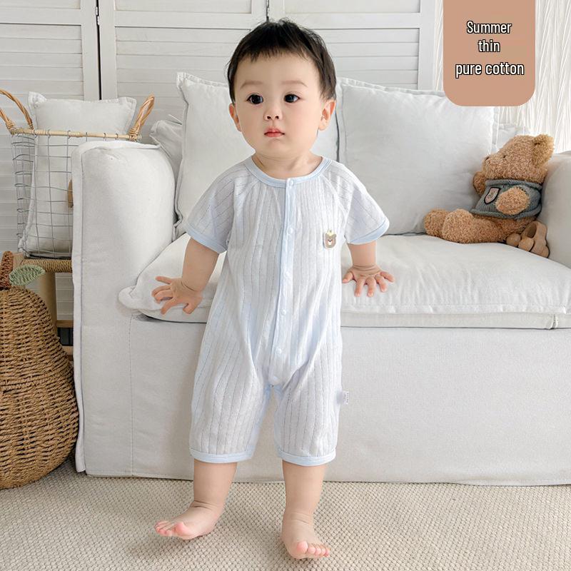 Baby Summer Short Sleeve Cotton Jumpsuit - Newborn Lightweight Pajamas Class A Air-Conditioned Crawler Outfit
