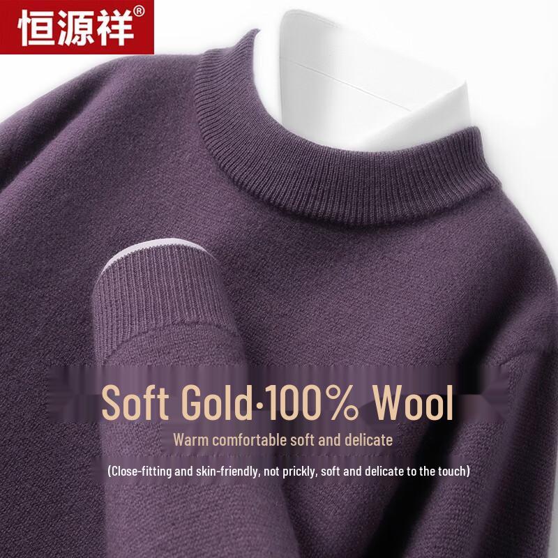 Hengyuanxiang Men's 100% Pure Wool Pullover Semi-High Neck Sweater
