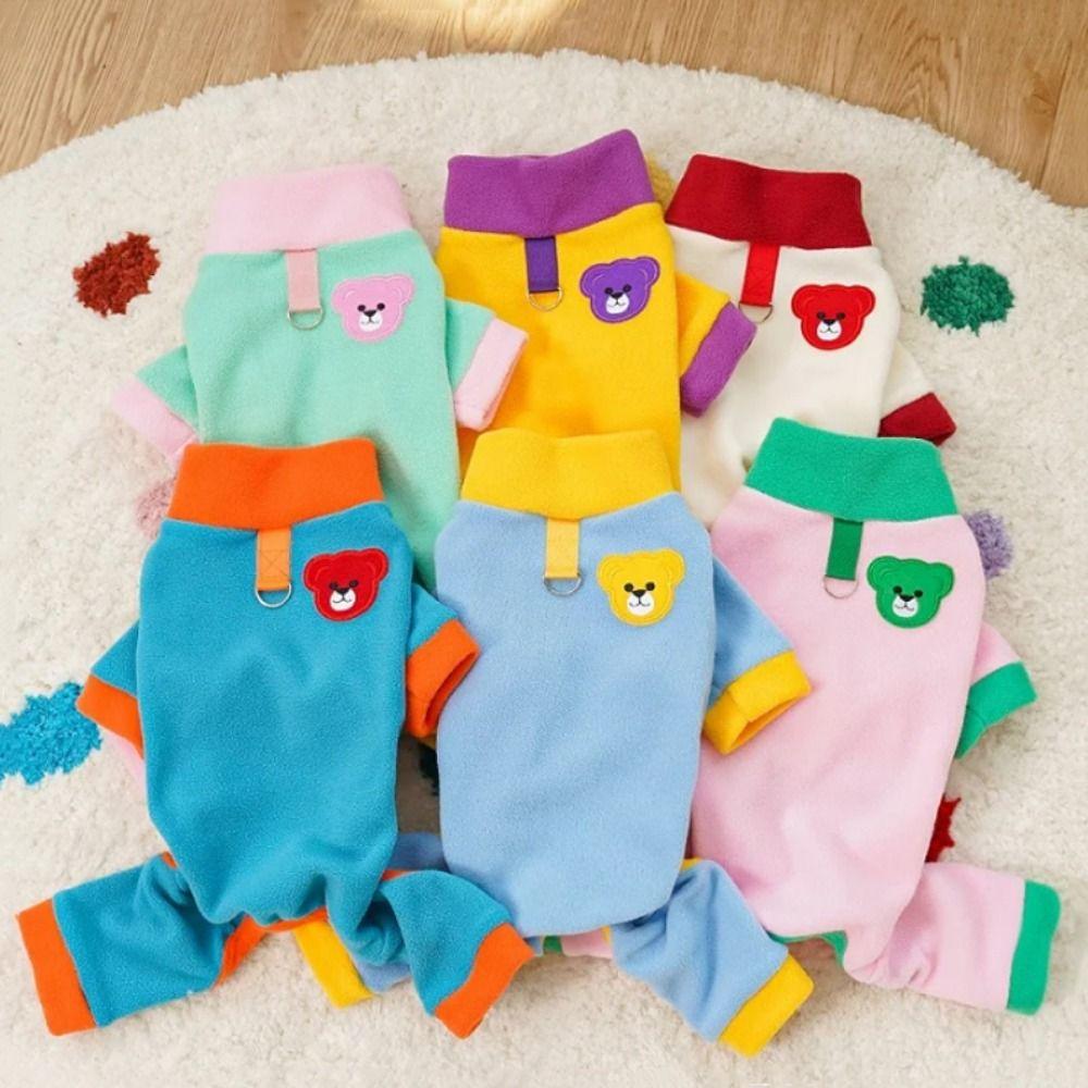 Colorful Warm Dog Pajamas Comfortable Winter Pet Overalls Plush Dog Jumpsuit for Autumn Winter