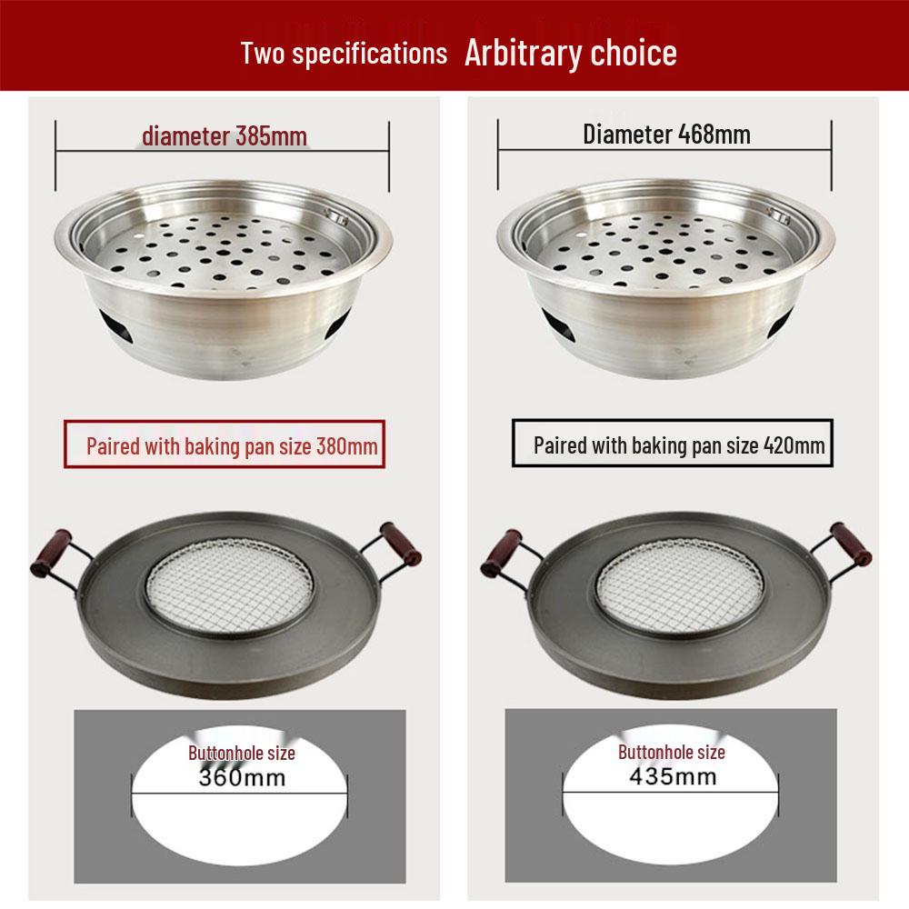 Qiqihar Large Korean Style BBQ Grill - Commercial Cast Iron & Stainless Steel Charcoal Griddle.