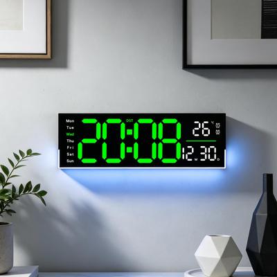 LED Digital Wall Clock Temperature Date Week Brightness Adjustment Timer Function Alarm Clock Large Screen With Ambient Light