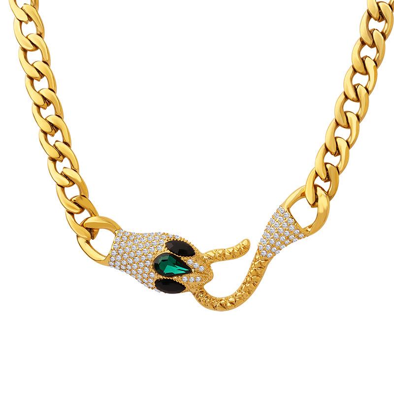Colorfast High Street Hip Hop Style Zircon Snake Head Necklace