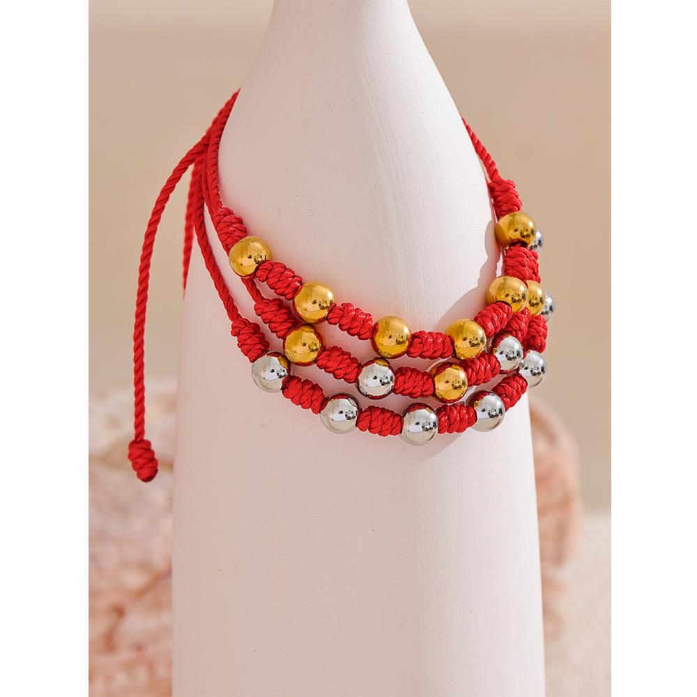 Eetit Unisex 7 Knots Lucky Handmade Woven Jewelry Gift Fashion Stainless Steel Beads Red Rope Braided Fate Wish Bracelet Bangle