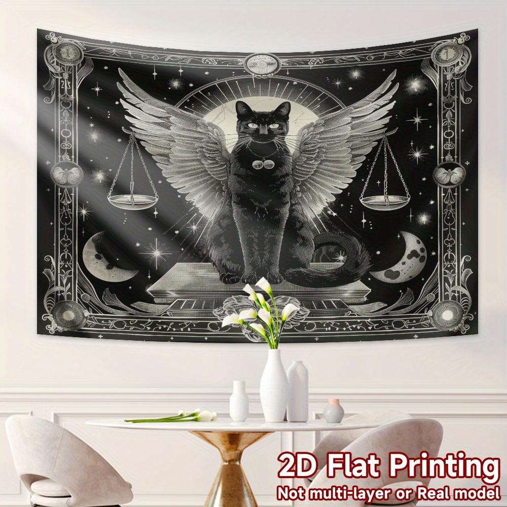 Star Libra Black Cat Tapestry, Dark Mysterious Wall Hanging for Bedroom Living Room