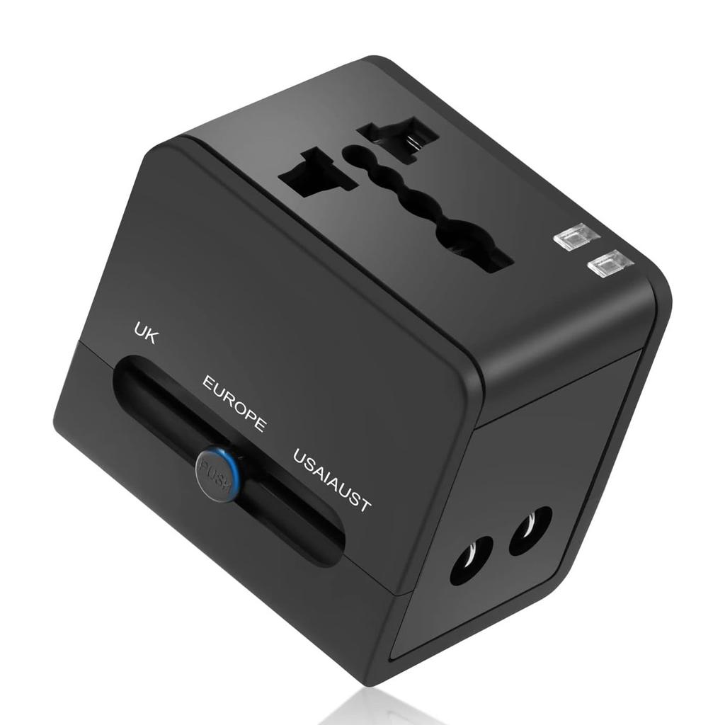 Adaptador de Viagem Universal com 2 Portas USB, Extensão de Energia Tudo-em-Um Mundial para + de 150 Países