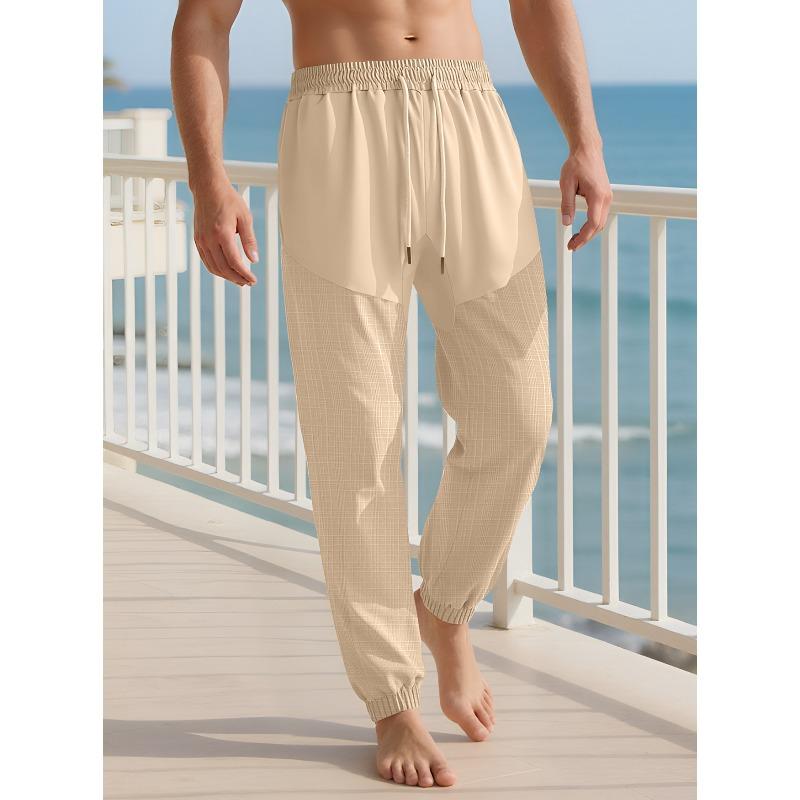 Lniane spodnie ze sznurkiem lato luźne do noszenia po domu wygodne oddychające cienkie sportowe casualowe spodnie męskie