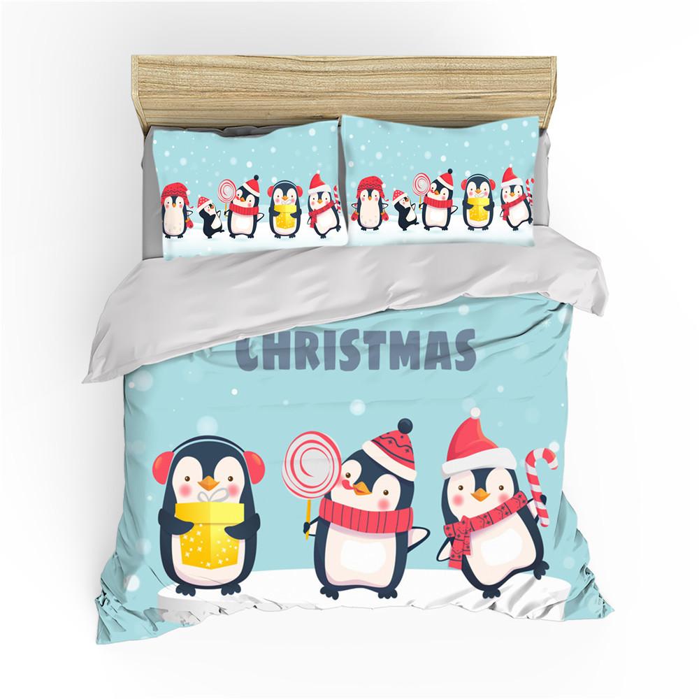 Penguin King Queen Duvet Cover Lovely Black White Antarctic Animals Bedding Set For Kids Wildlife 2/3pcs Polyester Quilt Cover