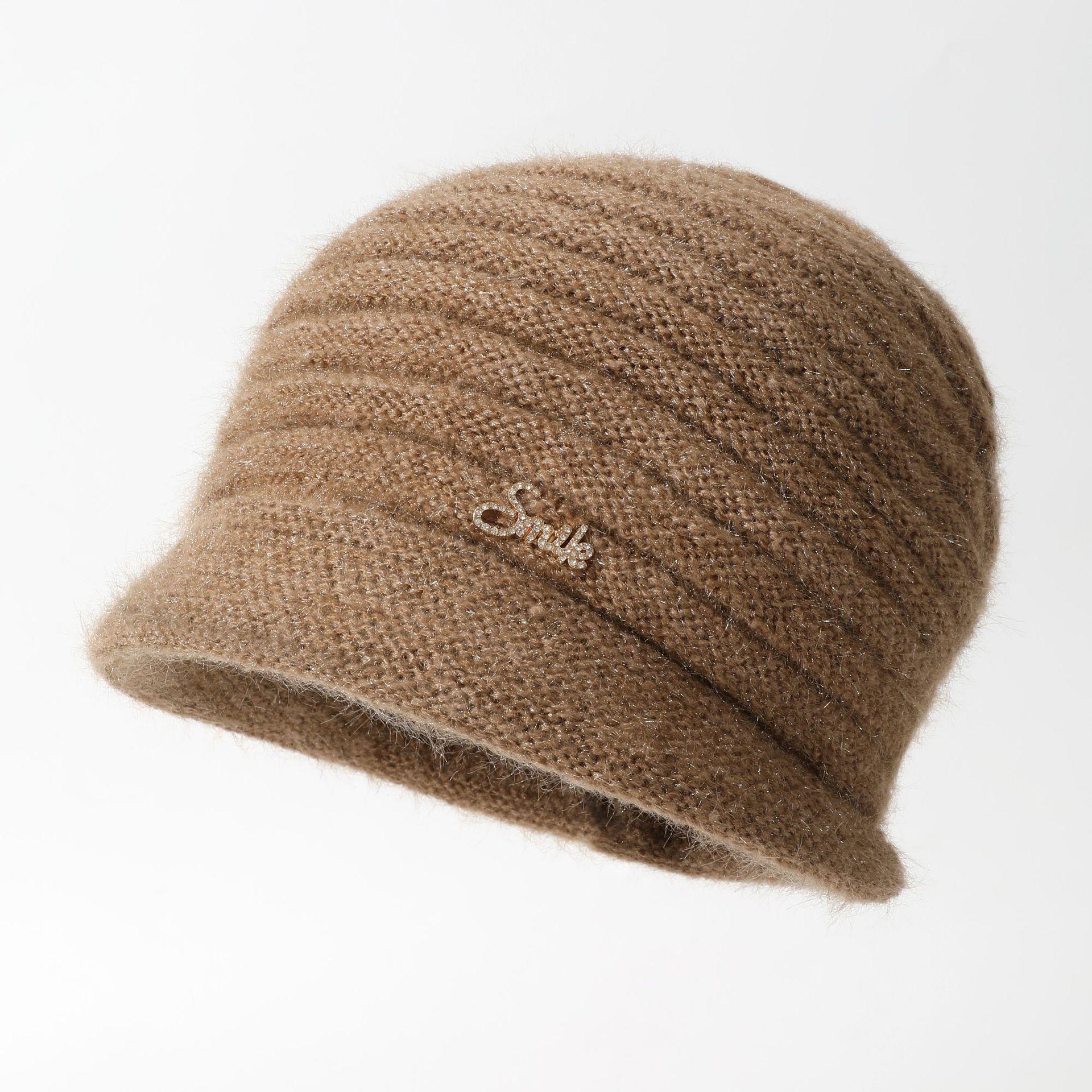 

Утолщенная вязаная шапка из кроличьего меха для женщин в корейском стиле, повседневная, на кулиске, универсальная вязаная шапка, элегантный ромбовидный логотип, защита ушей, теплая шапка One Size