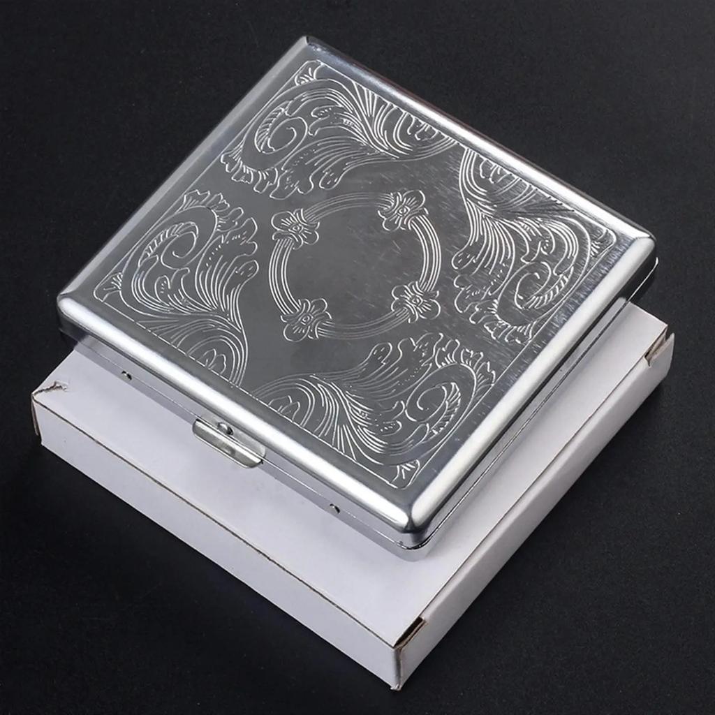Portable Stainless Steel Metal Cigarette Case Patterned Decorative Cigarette Case Stylish Cigarette Storage Box 20 Cigarettes